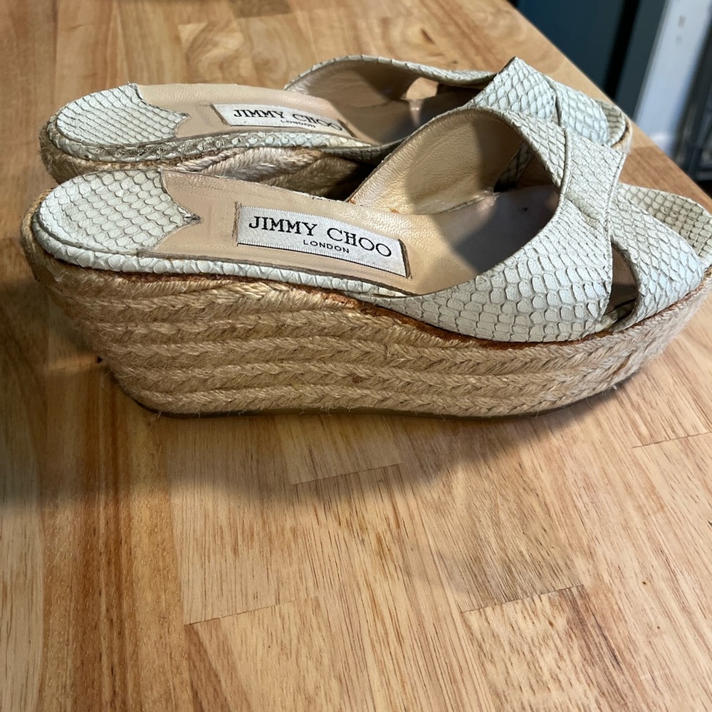 Jimmy Choo White Wedge Espadrilles